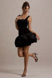 Sutton Black Velvet Square-Neck Ruffle-Hem Mini Dress
