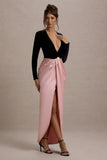Love Spell Black Velvet Plunge-Neck Maxi Dress With Pink Satin Skirt
