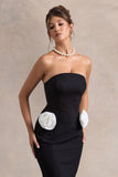 Best Of The Best Black Strapless Fishtail Maxi Dress With Corsages