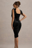 Tarna Black Velvet Midi Dress With Bow Straps
