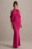 Teresa Hot Pink High-Neck Cold-Shoulder Maxi Dress