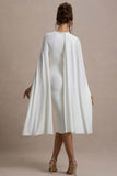 Marysol White Asymmetric Cape Midi Dress