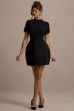 Carabella Black High-Neck Short-Sleeve Mini Dress