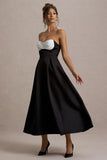 Wintour Black Satin Sweetheart Midi Dress