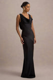 Alesso Black Satin Cowl-Neck Maxi Dress