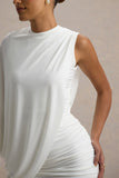 Fortuna White Ruched Mini Dress With One-Sleeve