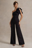 Orilla Black One-Shoulder Wide-Leg Jumpsuit With Bow