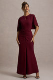 Allison Berry High-Neck Maxi Dress With Cape