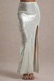 Raia Sand Sequin Split Maxi Skirt
