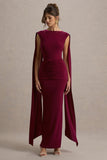 Saige Burgundy Cap-Sleeve Gathered Maxi Dress
