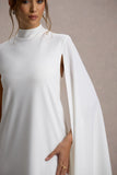 Carnation White Long-Sleeve Midi Dress With Cape