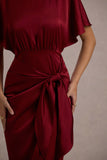 Mika Port Satin Short-Sleeve Wrap Maxi Dress
