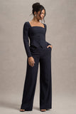 New York Navy Pinstripe Tailored Wide-Leg Trousers