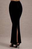 Alize Black Velvet Split Maxi Skirt