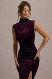 Abilene Port Velvet High-Neck Split Maxi Dress