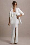 Urban White Plunge-Neck Boxy Oversized Blazer