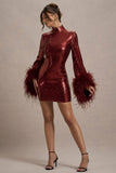Cupid Port Sequin High-Neck Mini Dress With Feather Cuffs