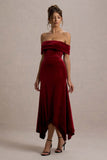 Halia Berry Velvet Bardot Midi Dress