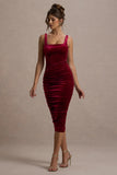 Cora Berry Velvet Square-Neck Bodycon Midi Dress