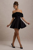 Micro Muse Black Floral Bardot Mini Dress