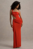 Giovanna Orange Asymmetric Maxi Dress With Wrap Skirt