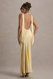 Amelita Lemon Satin Cowl-Neck Maxi Dress