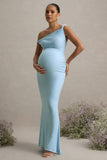 Lita Powder Blue Twisted Asymmetric Maternity Maxi Dress