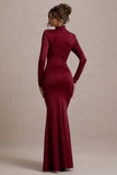 Noya Berry Long-Sleeve Ruched Maxi Dress
