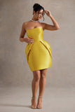 Lovebug Mustard Bandeau Mini Dress With Tulip Skirt