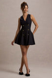 Collette Black Tailored Plunge-Neck Mini Dress
