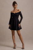 Alliste Black Lace Bardot Mini Dress