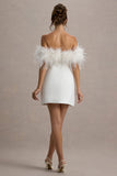 Palace White Bardot Mini Dress With Feather Trim