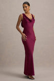 Alesso Burgundy Satin Cowl-Neck Maxi Dress