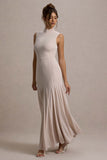 Ulani Champagne High-Neck Maxi Dress With Open Back
