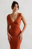 Capella Rust Asymmetric Wrap Maxi Dress