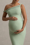 Salome Light Green Twisted Asymmetric Maternity Midi Dress