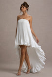 Whistler White Chiffon Bandeau High-Low Ruffled Maxi Dress