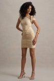 Elira Sand Ruched Mini Dress With Twisted Detail