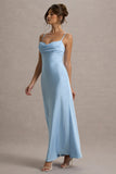 Eimear Powder Blue Satin Draped Sweetheart Maxi Dress
