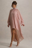 Delphia Pale Pink High-Neck Maxi Dress With High-Low Hem