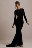 Keaton Black Velvet Long-Sleeve Open-Back Maxi Dress