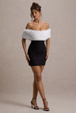 Little Luxe Black Bardot Mini Dress With White Fur Trim