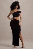 Milos Black One-Shoulder Cut-Out Maxi Dress With Split