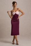 Andretti Burgundy & Pink Satin Strappy Midi Dress