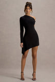 Irene Black Asymmetric Wrap Mini Dress