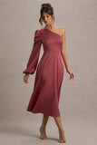 Haila Rose Pink Satin One-Shoulder Maxi Dress