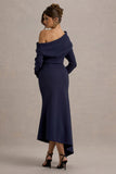 Lou Navy One-Shoulder Asymmetric Maxi Dress