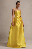 Universe Mustard Bandeau Split Puff-Skirt Maxi Dress