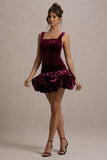 Sutton Port Velvet Square-Neck Ruffle-Hem Mini Dress