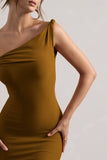 Lita Golden Brown Twisted Asymmetric Maxi Dress